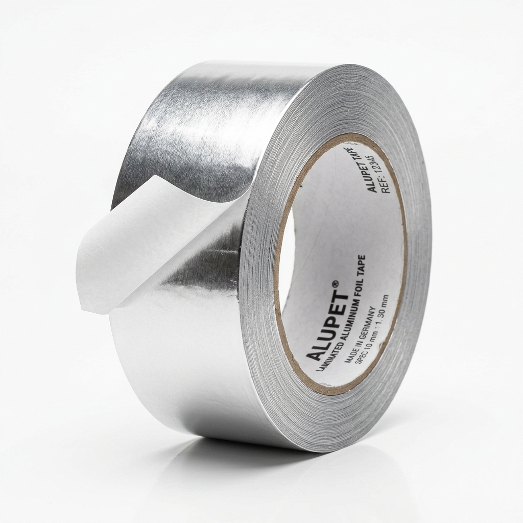 Roll of shiny silver Alupet aluminum foil tape